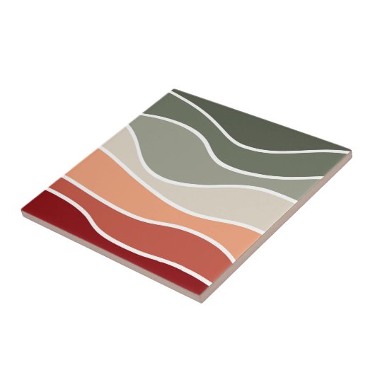 Carreau Style vert et rouge rétro vagues design (Côté)