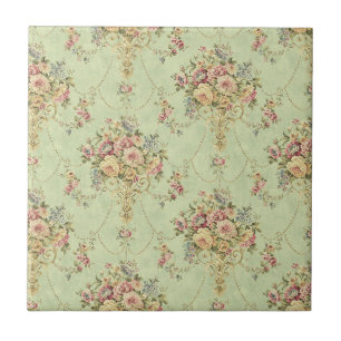 Carreau Style Victorien Vert Sage Français Rococo Floral