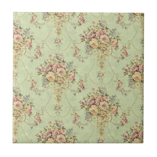 Carreau Style Victorien Vert Sage Français Rococo Floral (Devant)