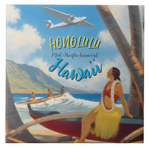 Carreau Style Vintage Hawaïen Voyage Honolulu Fille Hula