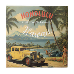 Carreau Style vintage Hawaiian Travel Honolulu Mid-Pacific