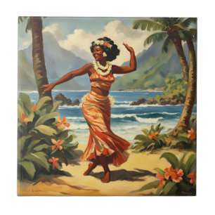 Carreau Style vintage Hawaiian Travel Hula Girl Danser