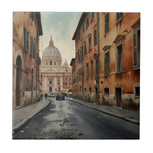 Carreau Style Vintage Rome Voyage Aquarelle Italienne