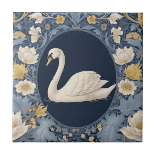 Carreau Style White Swan William Morris Face gauche à Bird