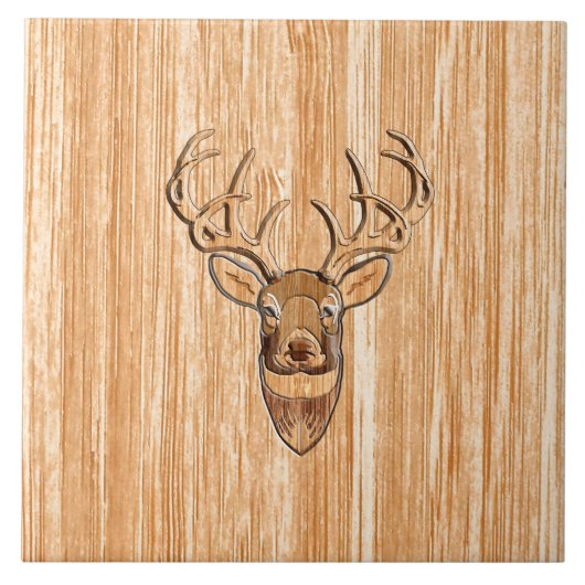 Carreau Style White Tail Deer Head Light Wood Grain Déco (Devant)