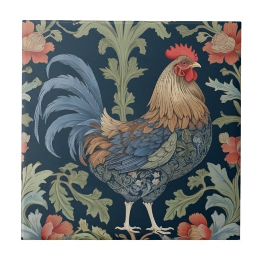 Carreau Style William Morris Face droite au poulet floral (Devant)