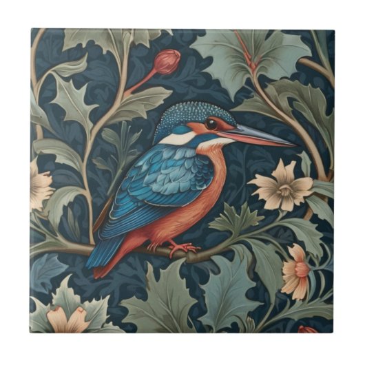 Carreau Style William Morris Face droite Kingfisher Bird (Devant)