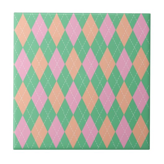 Carreau Stylish Green Orange Pink Argyle Pattern (Devant)