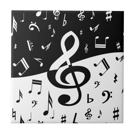Carreau Stylish Treble Clef Wave Black and White (Devant)