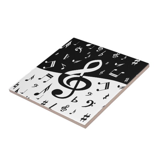 Carreau Stylish Treble Clef Wave Black and White (Côté)