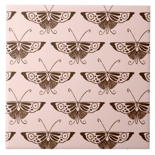 Carreau Stylized art Deco butterfly - chocolate and peach (Devant)