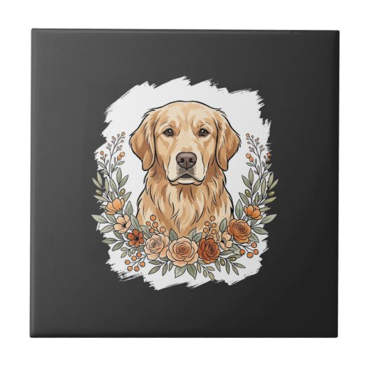 Carreau Sublimation Retriever Doré Floral (Devant)