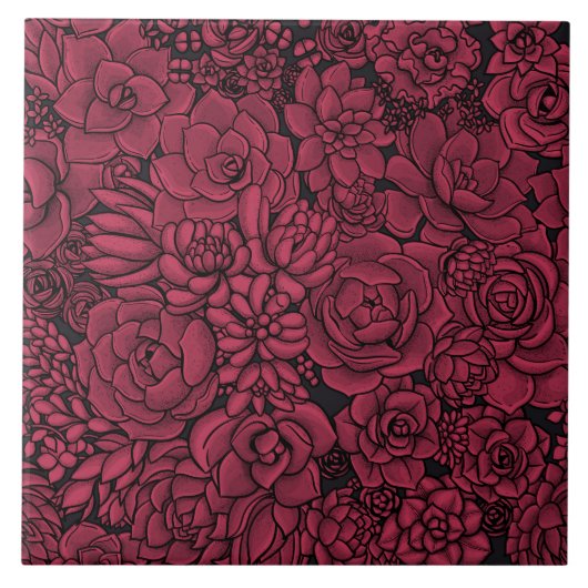 Carreau Succulents à Viva Magenta- Couleur de l'année 2023 (Devant)