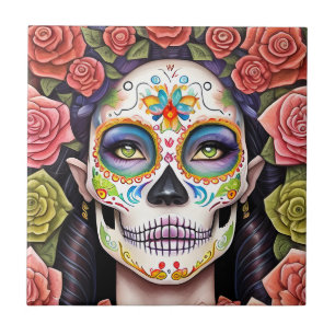 Carreau Sugar Skull Art - Femme dans le maquillage éblouis