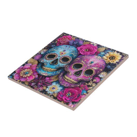Carreau Sugar Skull Calavera Day Of The Dead Ceramic Tile (Côté)