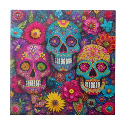 Carreau Sugar Skull Calavera Day Of The Dead Ceramic Tile (Devant)