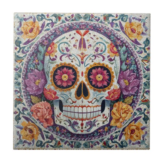 Carreau Sugar Skull Mosaic Day Of The Dead Ceramic Tile (Devant)