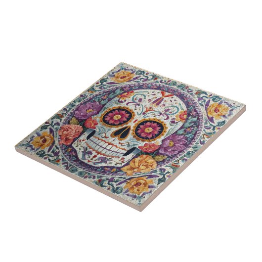 Carreau Sugar Skull Mosaic Day Of The Dead Ceramic Tile (Côté)