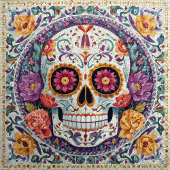 Carreau Sugar Skull Mosaic Day Of The Dead Ceramic Tile