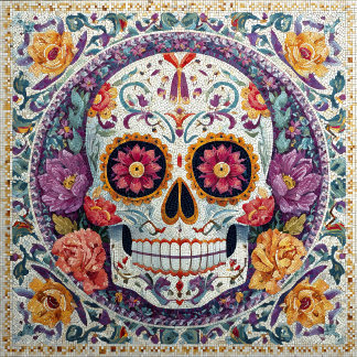 Carreau Sugar Skull Mosaic Day Of The Dead Ceramic Tile