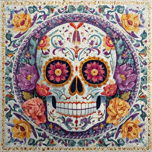 Carreau Sugar Skull Mosaic Day Of The Dead Ceramic Tile
