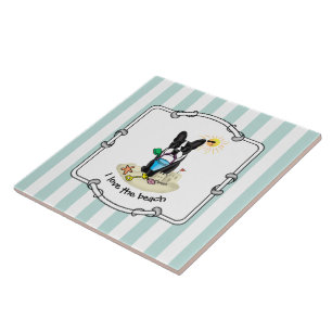 Carreau Summer Beach Boston Terrier Dog (noir) mignonne