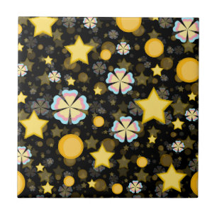 Carreau Sun Stars Flowers Parties scintillant Noir Design
