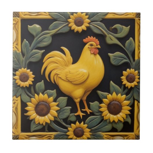 Carreau Sunflower Chicken - Yellow Hen & Sunflowers (Devant)