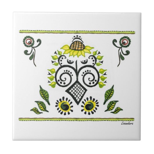 Carreau Sunflower Folk Motif par Alexandra Cook (Devant)