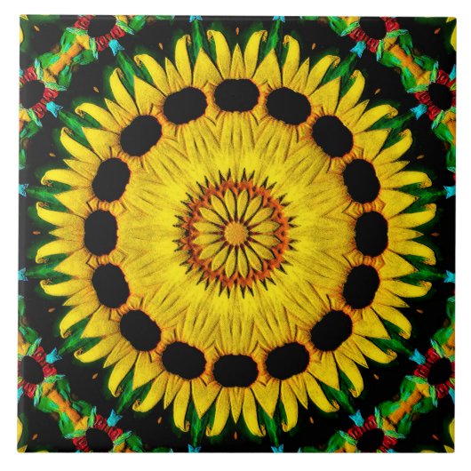 Carreau Sunny Black Eyed Susan Rudbeckia Mandala Abstrait (Devant)