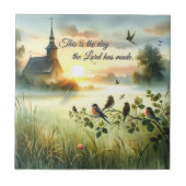 Carreau Sunrise Church with Birds in Misty Meadow (Devant)