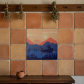 Carreau Sunset Lake Canoe Illustration