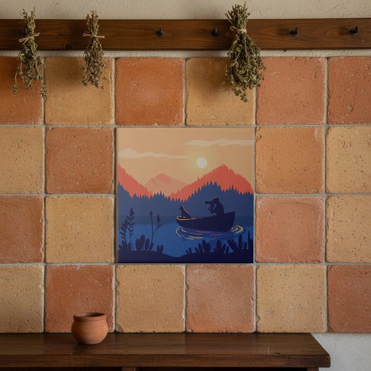 Carreau Sunset Lake Canoe Illustration