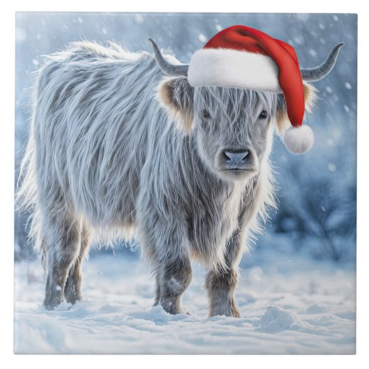 Carreau Super mignonne Highland Calf neige de Noël (Devant)