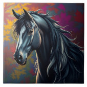 Carreau Superbe cheval noir frison en automne (Devant)