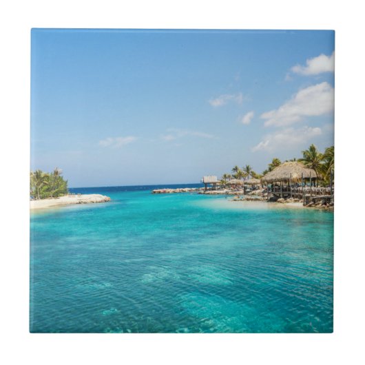 Carreau Superbe plage tropicale Bleue avec des huttes de c (Devant)
