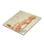 Carreau Sur la plage Retro Pin-up Girl (Côté)