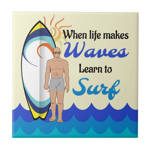 Carreau Surboard Ocean Waves Blue Motivational Quote (Devant)