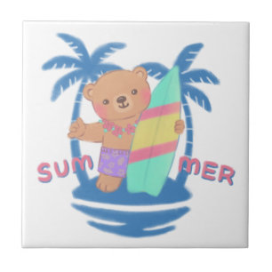 Carreau Surfeur d'ours en été à Hawaii
