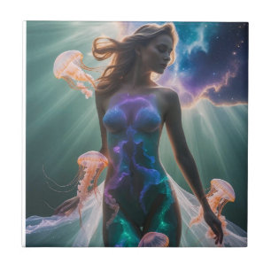 Carreau Surreal Double Exposure of Woman and Jellyfish in 