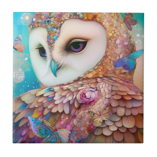 Carreau Surreal Owl Imaginaire Art (Devant)