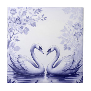Carreau Swan Couple Delft Bleu et blanc Swan Lake Bird