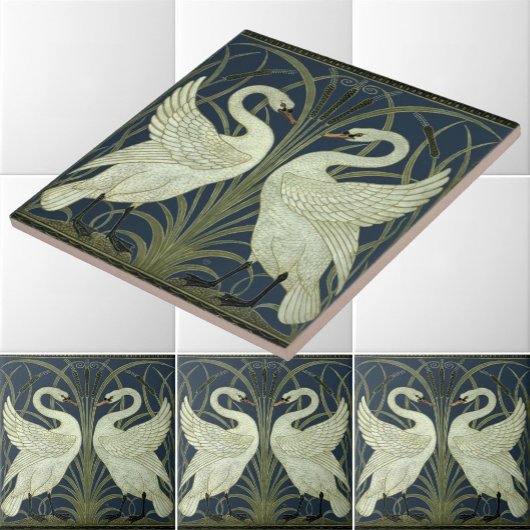 Carreau Swans Art Nouveau vintage par Walter Crane