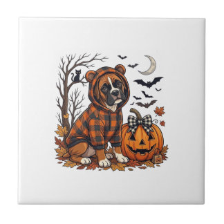 Carreau Sweat à capuche carreauté chien Boxer Halloween Ci