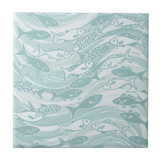Carreau Swirling School of Fish in Teal ID1200 (Devant)