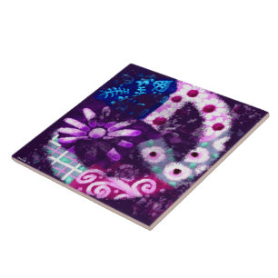 Carreau Symbole Abstrait de paix lunaire Floral Poster pou