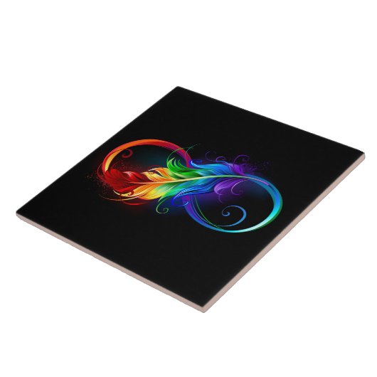 Carreau Symbole d'infini avec plume arc-en-ciel (Côté)