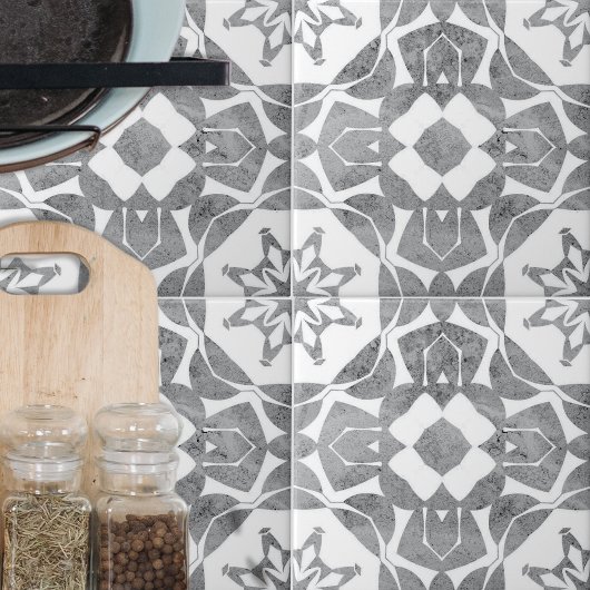 Carreau Symétrique Elegant Gris texturé Motif blanc