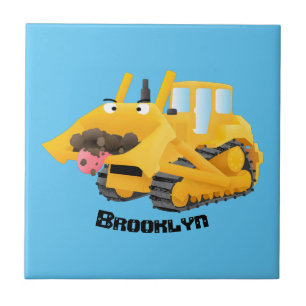 Carreau Sympa joli caractère de dessin animé au bulldozer