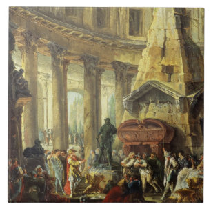 Carreau T28516 Alexandre le grand visitant la tombe du